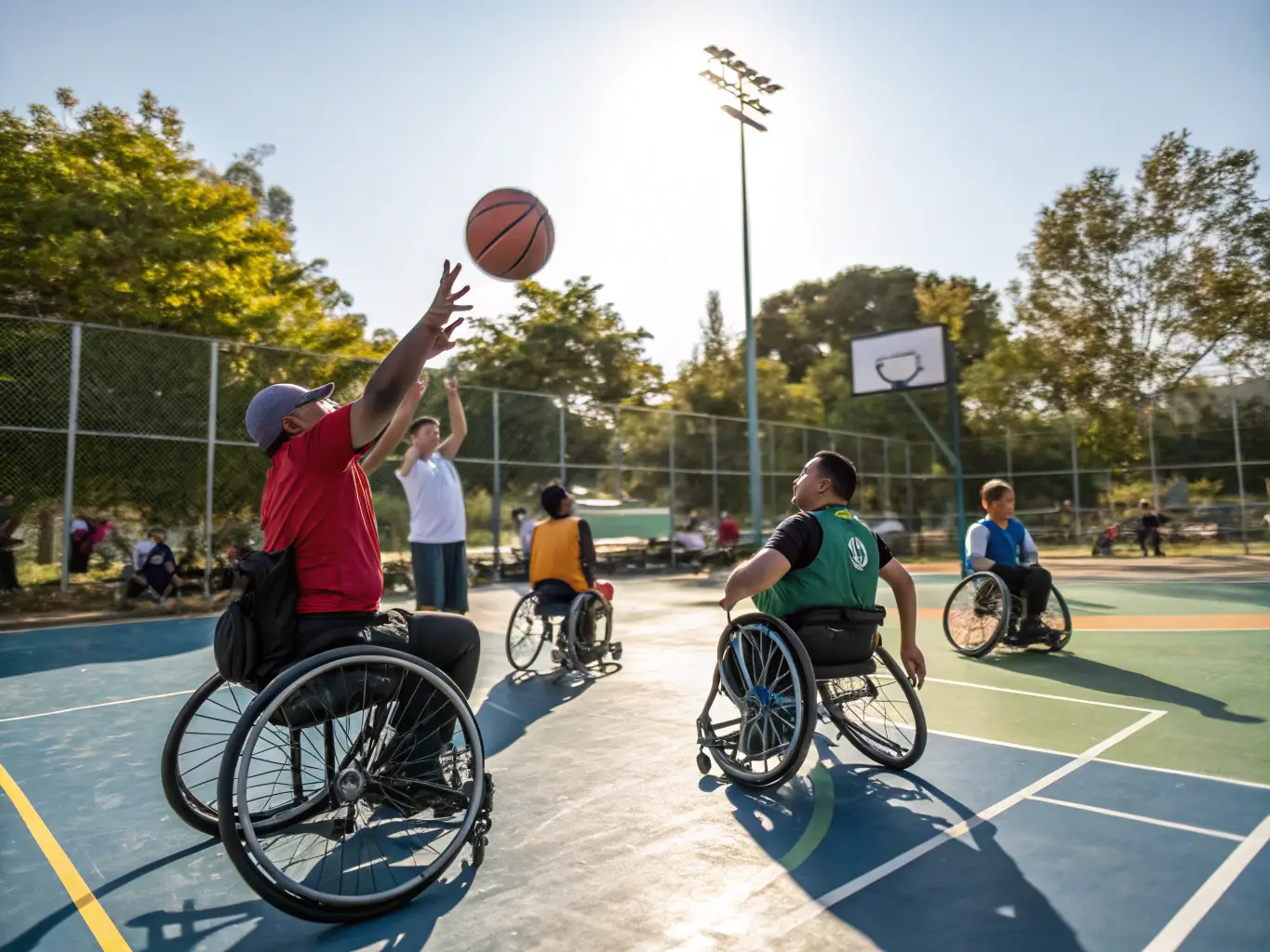 An image showing a group of young people with disabilities participating in a social integration activity, such as a sports game or a community event.