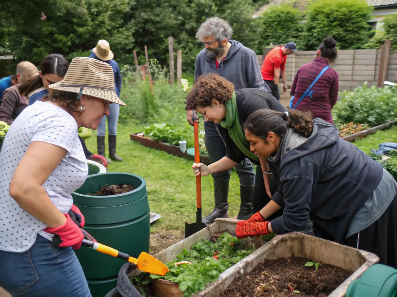 A photo of a workshop where participants are learning about composting and waste reduction techniques, highlighting ADELE's focus on practical sustainability skills.